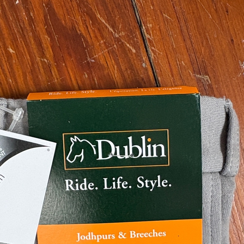 NWT Dublin Gray Equestrian Riding Pants Breeches Size 34 Regular Knee Patch - Picture 2 of 4
